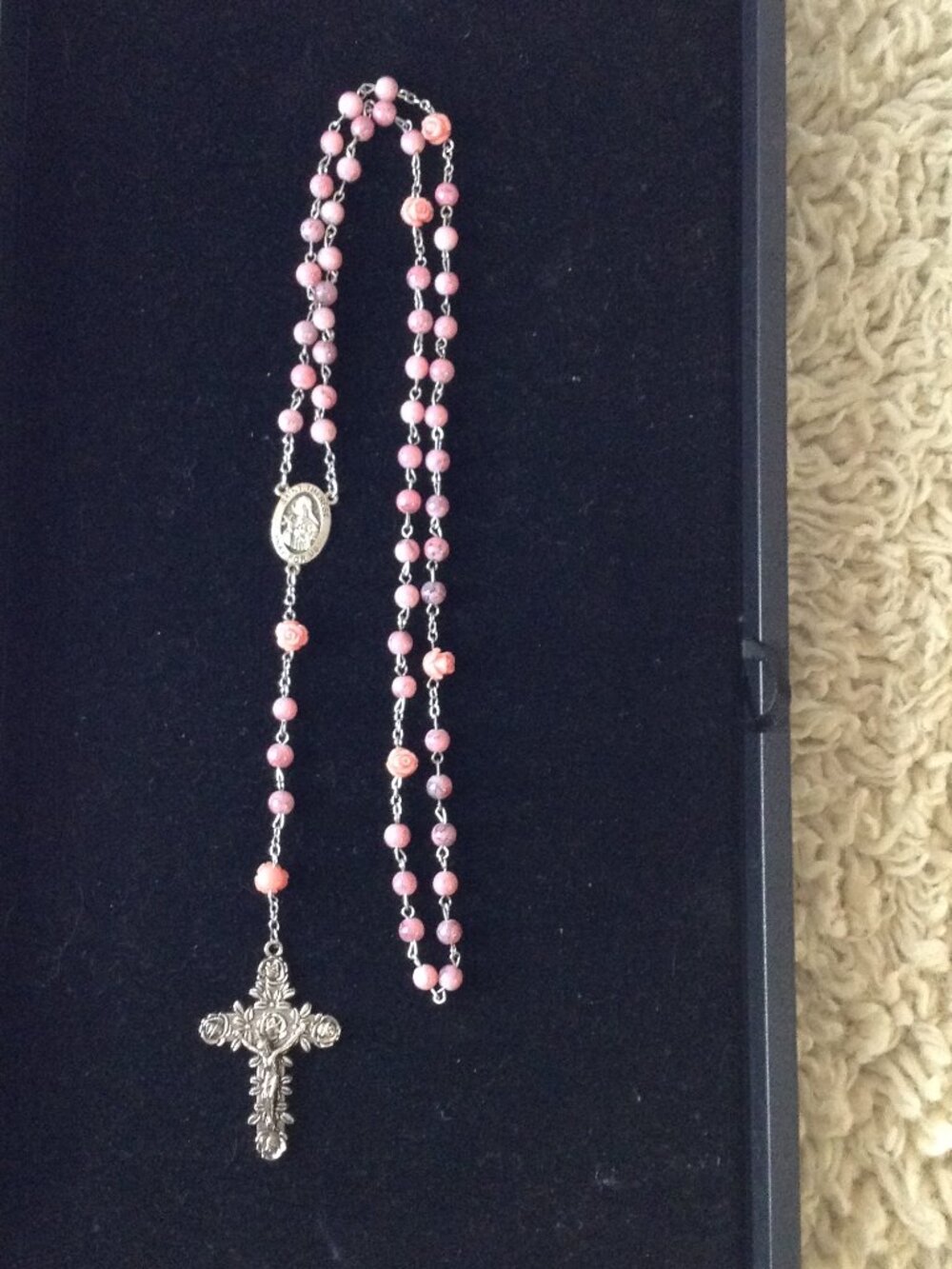 VTG 50's/70's Rosebud Rosary Glass Beads St. Theresa Religious Catholic Prayer - Picture 7 of 8